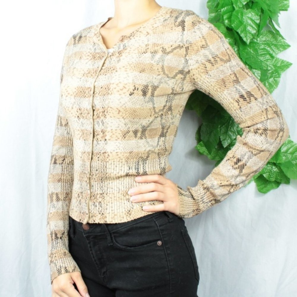 Express Snakeskin Print Button Up Cardigan